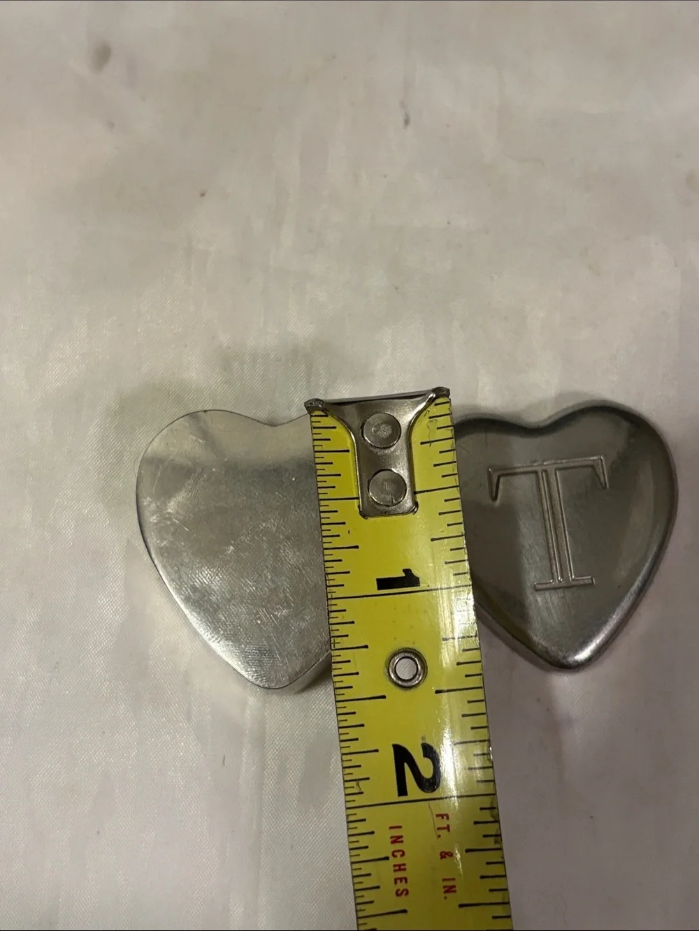 Heart Shaped Metal Trinket Box with 'T' Monogram - Silver
